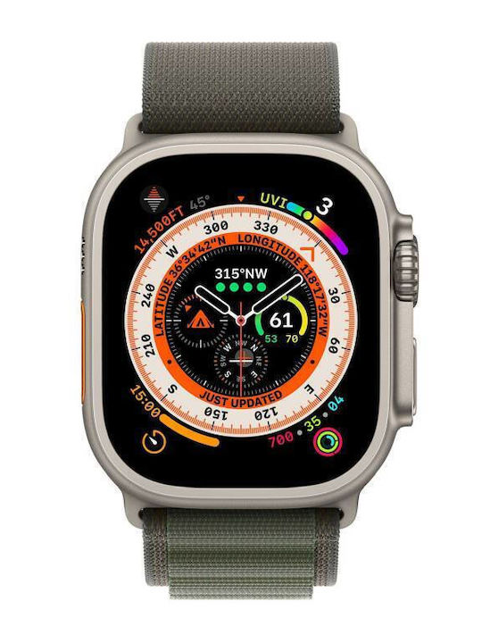 Apple Watch Ultra Titanium 49mm Αδιάβροχο με eSIM και Παλμογράφο (Green Alpine Loop Large)