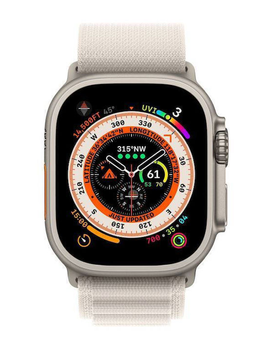 Apple Watch Ultra Titanium 49mm Αδιάβροχο με eSIM και Παλμογράφο (Starlight Alpine Loop Medium)