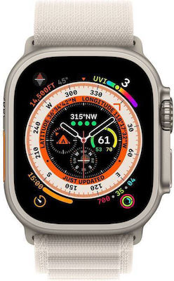 Apple Watch Ultra Titanium 49mm Αδιάβροχο με eSIM και Παλμογράφο (Starlight Alpine Loop Small)