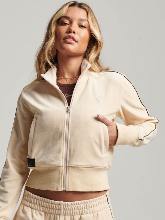 Code S Logo Long Women's Sweatshirt Jacket Velvet Beige