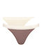 Go Ribbed H Tanga Βαμβακερά Femei Slip 2Pack cu Dantelă Bej