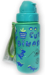 AlpinPro Dinosaur Kids Water Bottle Dinosaur Plastic with Straw Light Blue 400ml