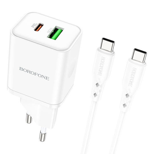 Borofone Charger with USB-A Port and USB-C Port and Cable USB-C - USB-C 20W Power Delivery Whites (BN7)