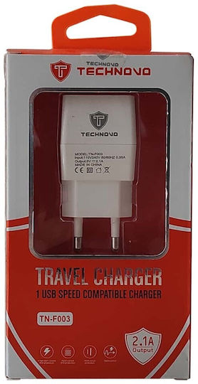 Technovo Charger Without Cable with USB-A Port Power Delivery / Quick Charge 3.0 Whites (TN-F003)
