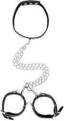 Shots Ouch Bonded Leather Collar with Hand Cuffs Σετ για Δέσιμο Λαιμού & Άκρων σε Μαύρο Χρώμα