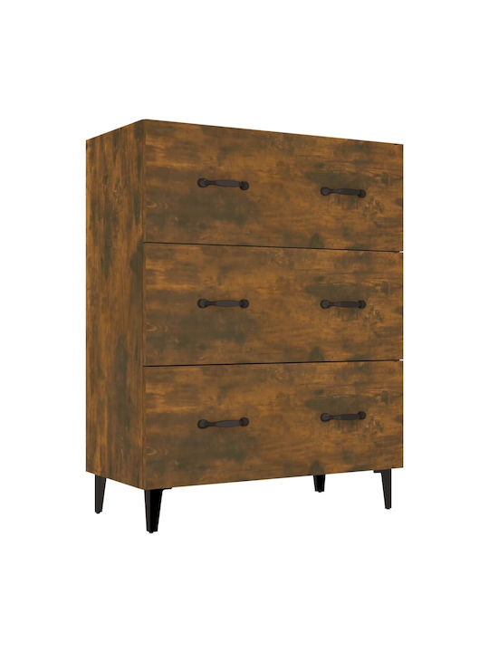 Wooden Chest of Drawers with 3 Drawers Καπνιστή Δρυς 69.5x34x90cm