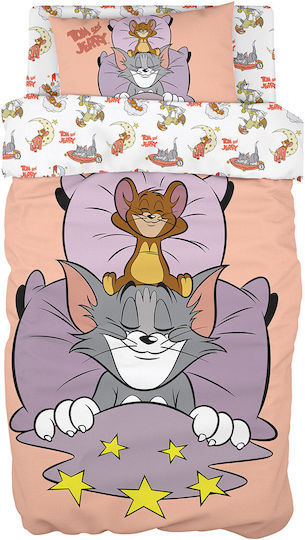 Beauty Home Kinderbettdecke Set Kinderbettdecke Einzel mit Kissenbezug Tom Jerry Rosa 160x240cm