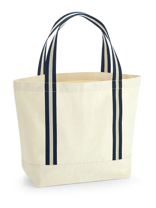 Westford Mill Earthaware Organic Boat W690 Fabric Beach Bag Natural/French Navy with Stripes 907280550