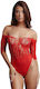 Le Désir Sexy Κορμάκι Διχτυωτό Crotchless Rhinestone Teddy Κόκκινο
