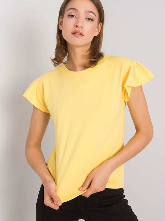 Rue Paris Women's Blouse Cotton Short Sleeve Yellow