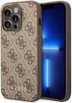 Guess 4G Gold Logo Synthetic Leather Back Cover Brown (iPhone 14 Pro Max)