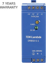 TDK-Lambda Τροφοδοτικό Ράγας με Έξοδο 5V και Ισχύ 50W