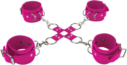 Shots Ouch Leather Hand & Legs Cuffs Σετ για Δέσιμο Άκρων Pink