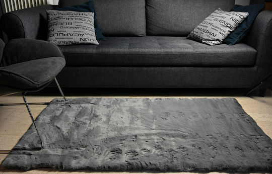 Balsan Rabbit Rug Rectangular Shaggy Furry Dark Grey