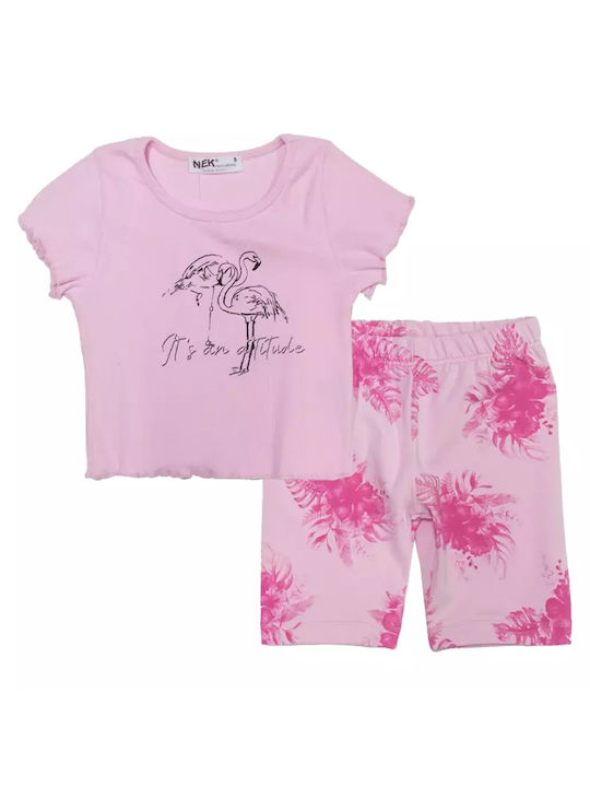 Nek Kids Wear Set pentru copii cu Colanți Vara 2buc Roz