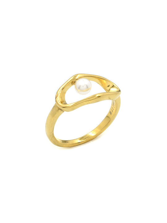 Women's Stainless Steel Ring with Pearl Awear Lato Gold