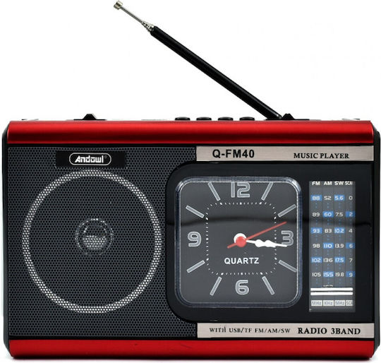 Andowl Q-FM40 Портативен Радиоприемник на Батерии с USB Червен