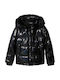 Kids' Quilted Jacket Short with Hood Black Saturno
