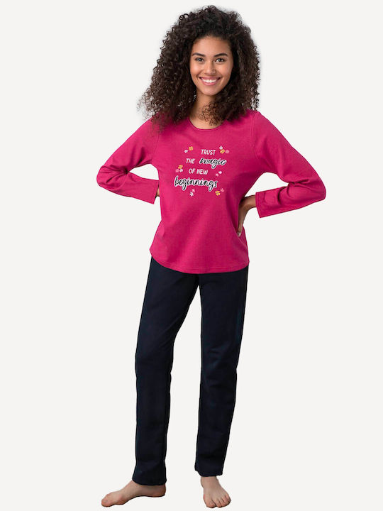 Vamp Winter Damen Pyjama-Set Baumwolle Red Cerise