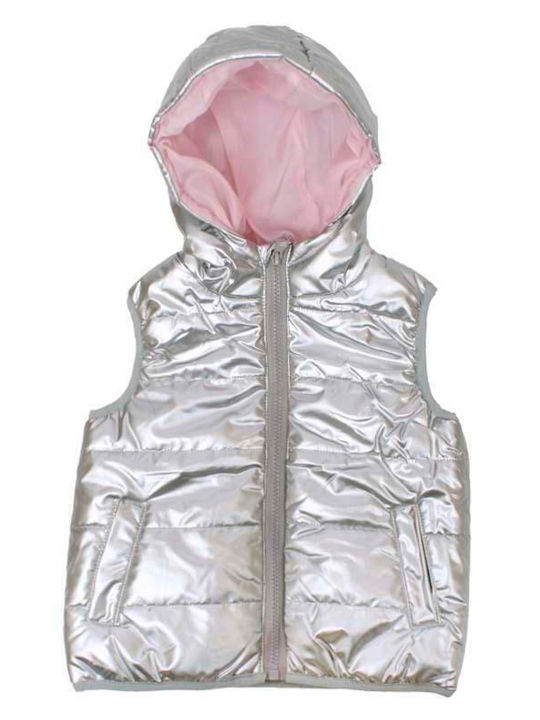 Kids' Casual Jacket Sleeveless Short with Hood Silver