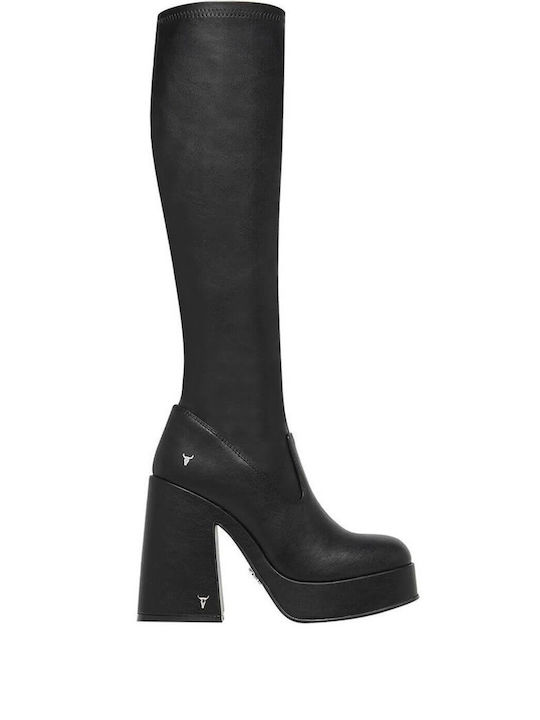 Windsor Smith Δερμάτινες Γυναικείες Μπότες με Ψηλό Τακούνι Μαύρες