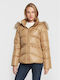 Kurz Damen Puffer Jacke mit pelziger Kapuze für Winter Safari Canvas