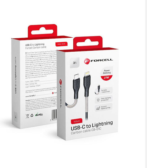 Forcell CB-01C Braided USB-C to Lightning Cable 27W Μαύρο 1m