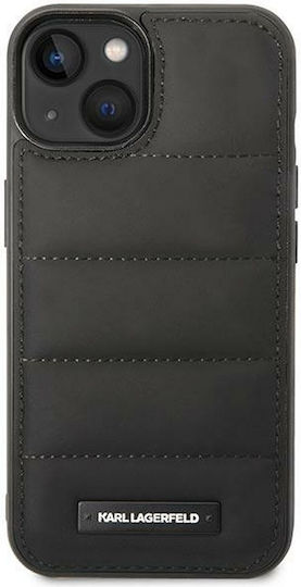 Karl Lagerfeld Faceplate Nylon Puffy Elongated Umschlag Rückseite Synthetisches Leder Schwarz (iPhone 14 Plus)