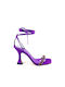 Sante Fabric Women's Sandals with Strass & Laces Purple with Chunky High Heel