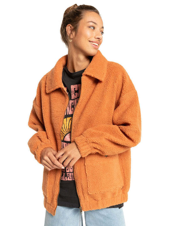 Billabong Fleece Γυναικεία Ζακέτα με Φερμουάρ σε Πορτοκαλί Χρώμα