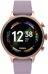 Fossil Gen 6 Stainless Steel 42mm Smartwatch με Παλμογράφο (Purple Silicone)
