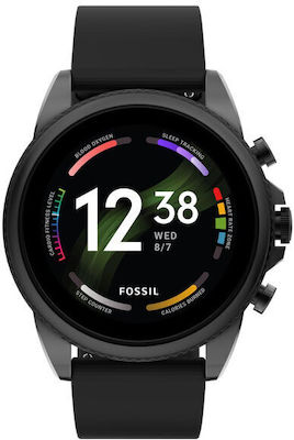 Fossil Gen 6 Stainless Steel 44mm Smartwatch με Παλμογράφο (Black Silicone)