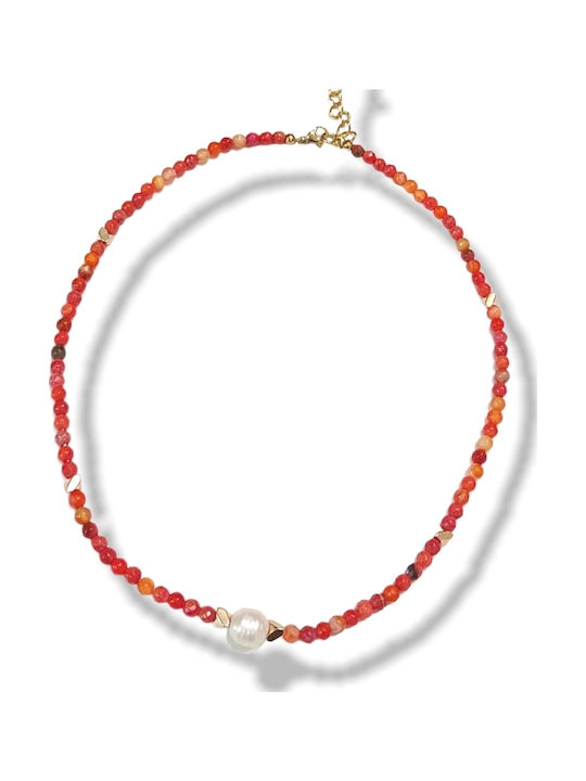 The Art of Beading Choker Aus Vergoldetem Stahl Mit Orangen Perlen