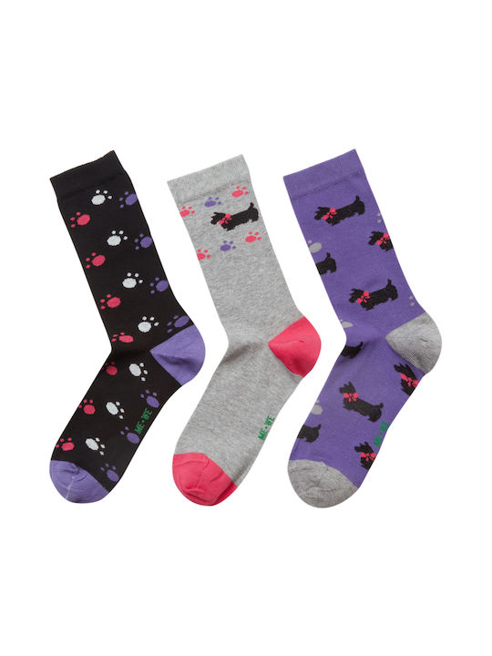ME-WE Γυναικείες Κάλτσες με Σχέδια Πολύχρωμες 3Pack