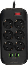 Serioux Power Strip Safety 6 Sockets with Cable 2m