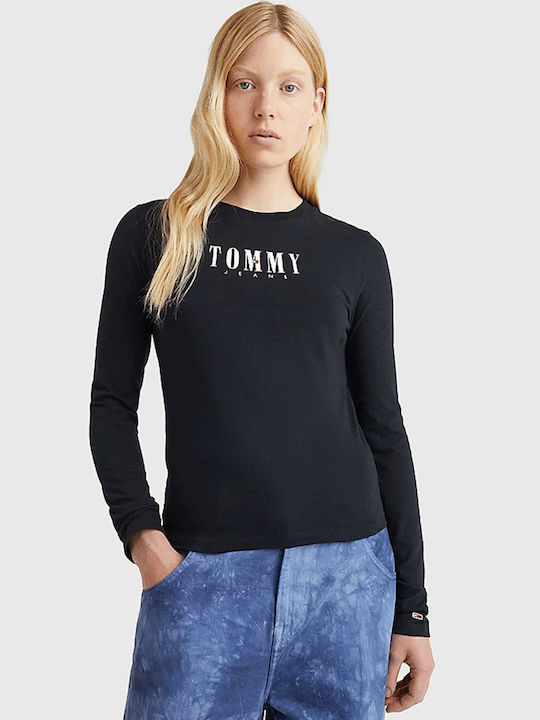Tommy Hilfiger Μακρυμάνικη Χειμερινή Γυναικεία Μπλούζα Μαύρη