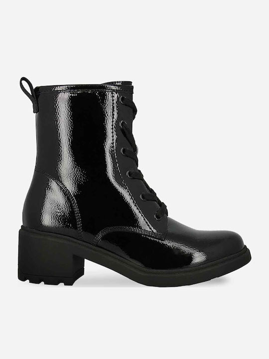 Women's Patent Leather Ankle Boots with Medium Heel Black