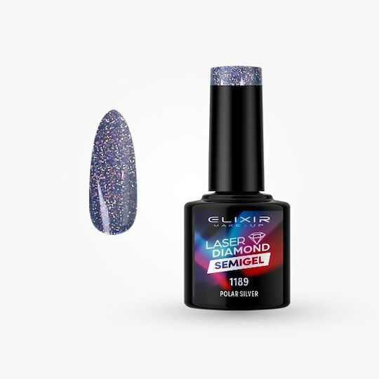 Elixir Laser Diamond Хибриден Лак за Нокти 1189 Polar Silver с Glitter 8мл 1бр