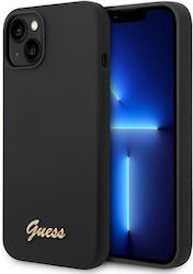 Guess Vintage Gold Logo Umschlag Rückseite Silikon Schwarz (iPhone 14) GUHCP14SSLSMK