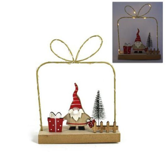 Luminat Decorativ Moș Crăciun Bej din Lemn 17x13.5x4.5cm.