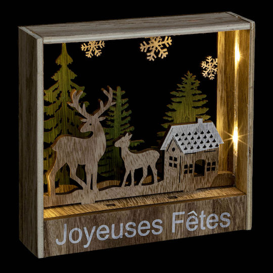 Illuminated Christmas Wooden Figure Deer Beige Height 18cm