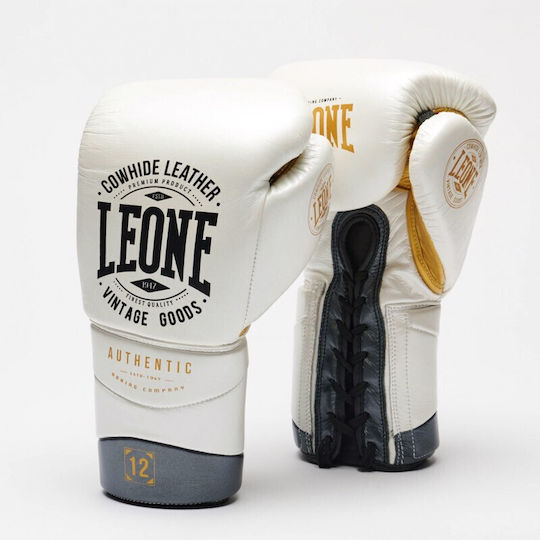 Leone Authentic 2 Боксови Ръкавици Кожени за Състезание Бели