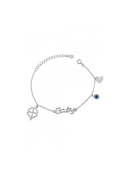 Slevori Kids Bracelet Chain from Silver with Heart, Flower & Evil Eye