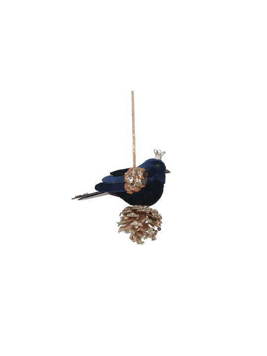 Hängend Polyfoam Blau Gold Hängendes Ornament Vogel Stoff Blau 6x11cm Set 8Stück