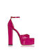 Sante Platform Patent Leather Women's Sandals with Ankle Strap Fuchsia with Chunky High Heel
