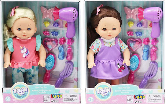 Luna Baby Doll Set with Hair Accessories for 3+ Years 30 cm Various Designs 1pc