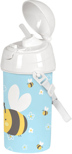 Safta Abeja Sticlă de apă pentru copii Plastic cu Pai Albastru deschis 500ml