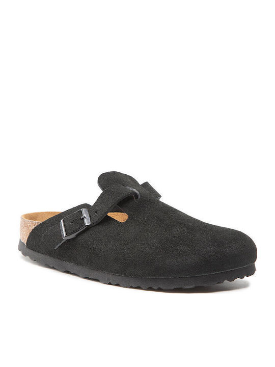 Birkenstock Boston Men's Leather Slippers Black