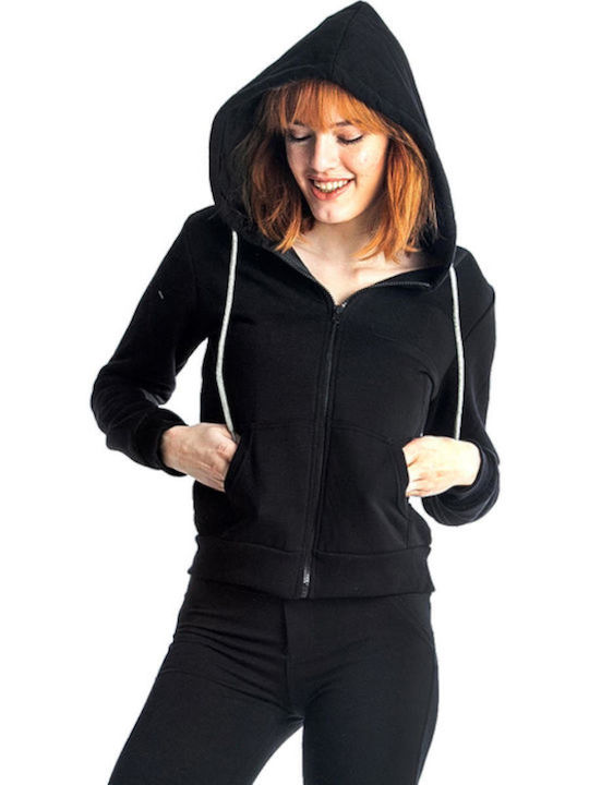 Women's Sweatshirt Jacket Hooded Black/Grey