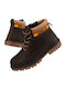 Leather Kids Boots with Zipper Brown